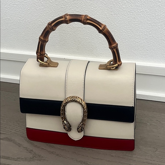 Gucci Handbags - Gucci Dionysus White, Navy and Red Bamboo Top Handle Purse